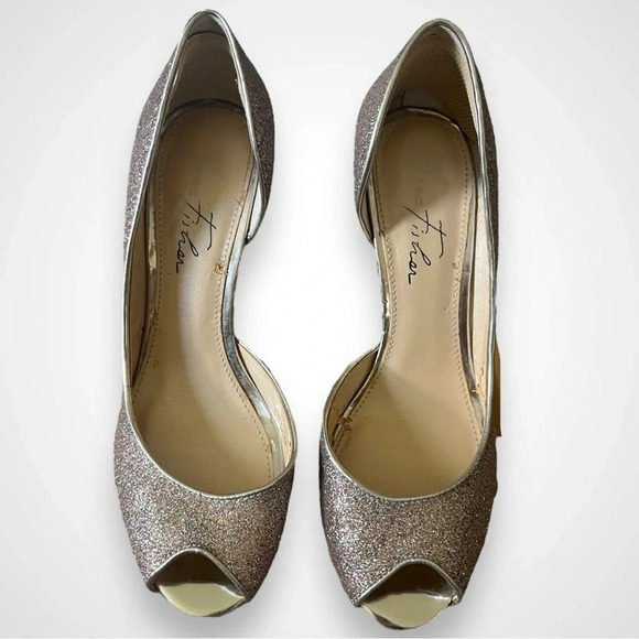 MARC FISHER Joey3 Silver Multicolor Texture Glitter Peep Toe Heels Size 7 | EUC - Picture 4 of 7
